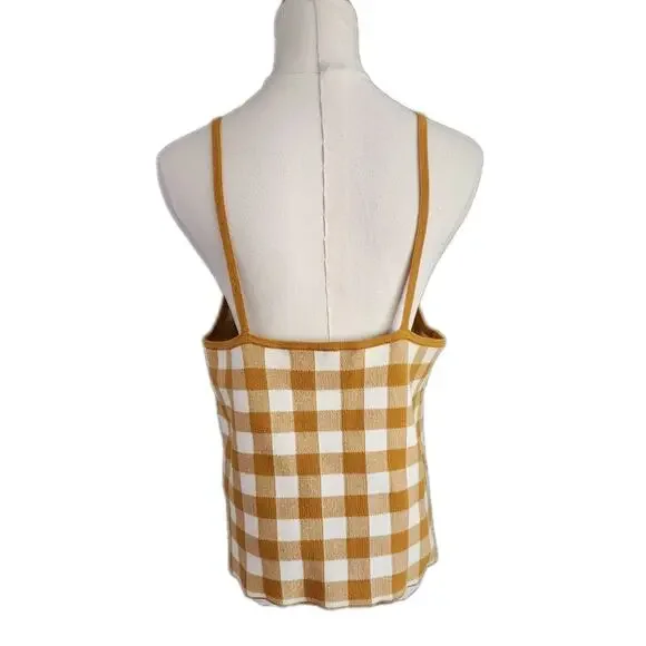 Madewell Womens Gingham Apron Sweater Knit Tank Top Antique Gold Size Large - Picture 4 of 4